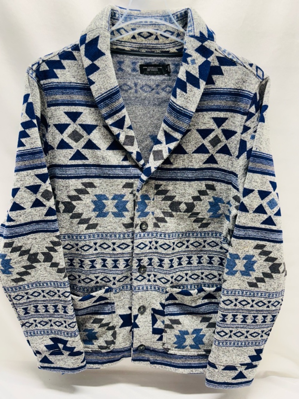 Junk Food Clothing Los Angeles Southwest Aztec Blue/Gray Cardigan Mens Sz L